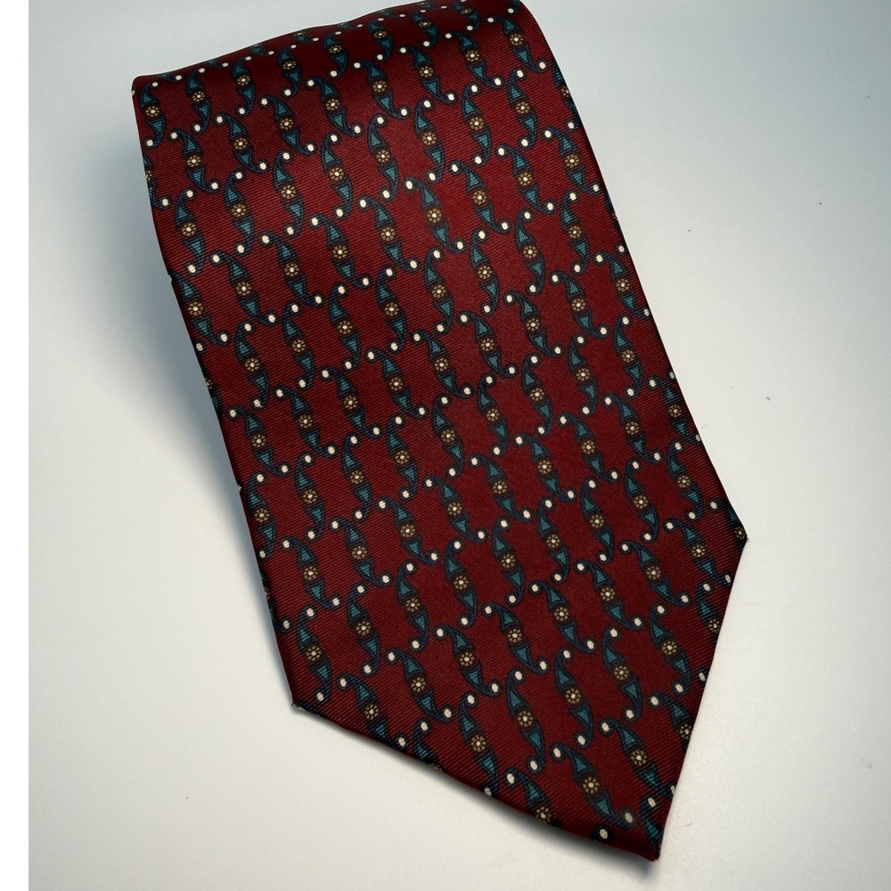 Farrar's Necktie 3.75" Burgundy Red Paisley Silk Handmade Vintage Preppy Ivy Tie